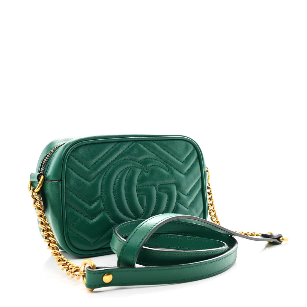 Gucci Calfskin Matelasse Small GG Marmont Chain Shoulder Bag Emerald Green