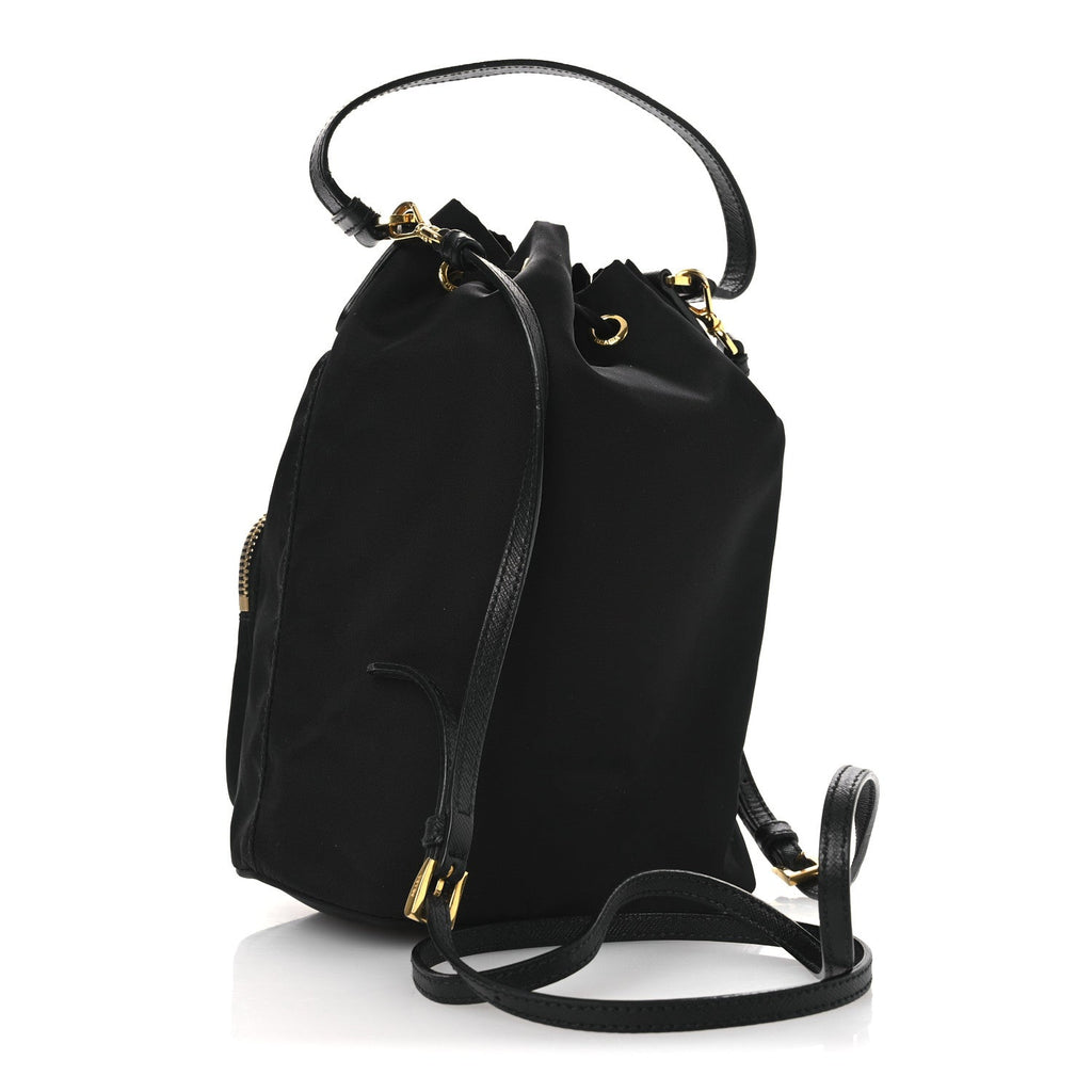 Prada Saffiano Tessuto Nylon Mini Bucket Crossbody Bag Black