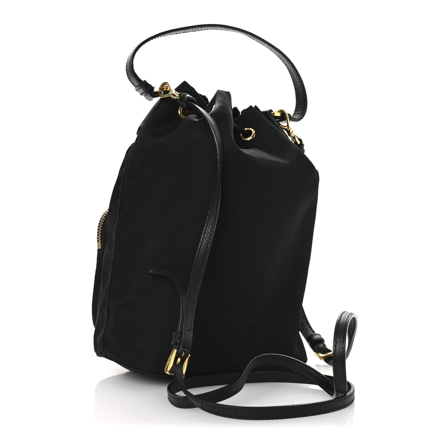 Prada Saffiano Tessuto Nylon Mini Bucket Crossbody Bag Black