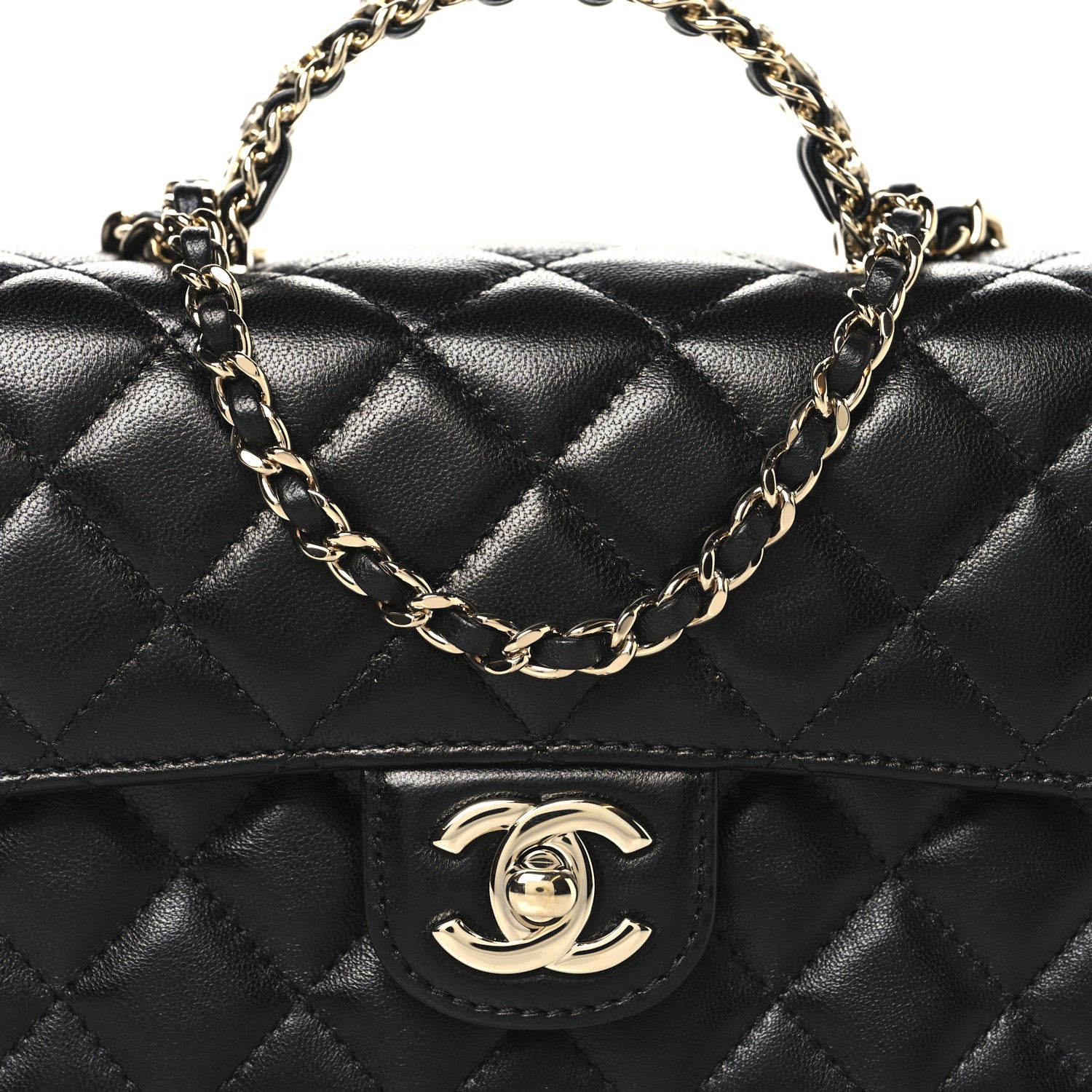 Chanel Lambskin Quilted Mini Crystal Top Handle Rectangular Flap Black