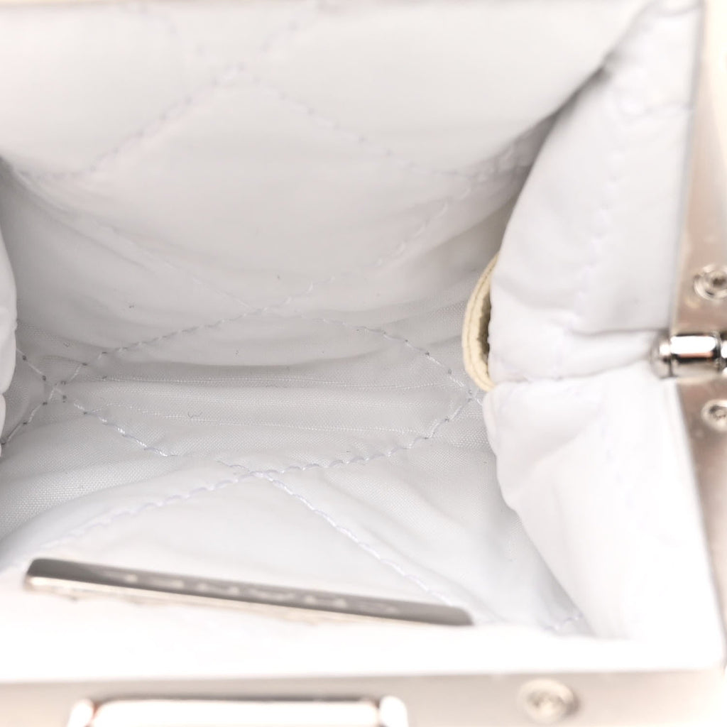 Chanel Shearling Sheepskin Lambskin Quilted Clutch With Chain White