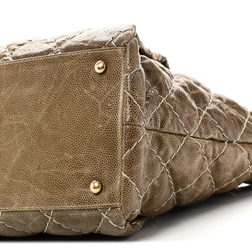 Chanel Crumpled Grained Calfskin Large Coco Pleats Tote Khaki