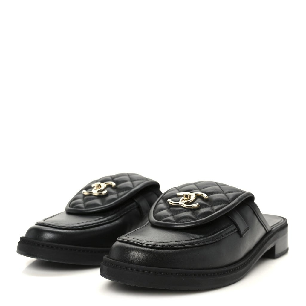 Lambskin Quilted CC Turnlock Mules 40 Black