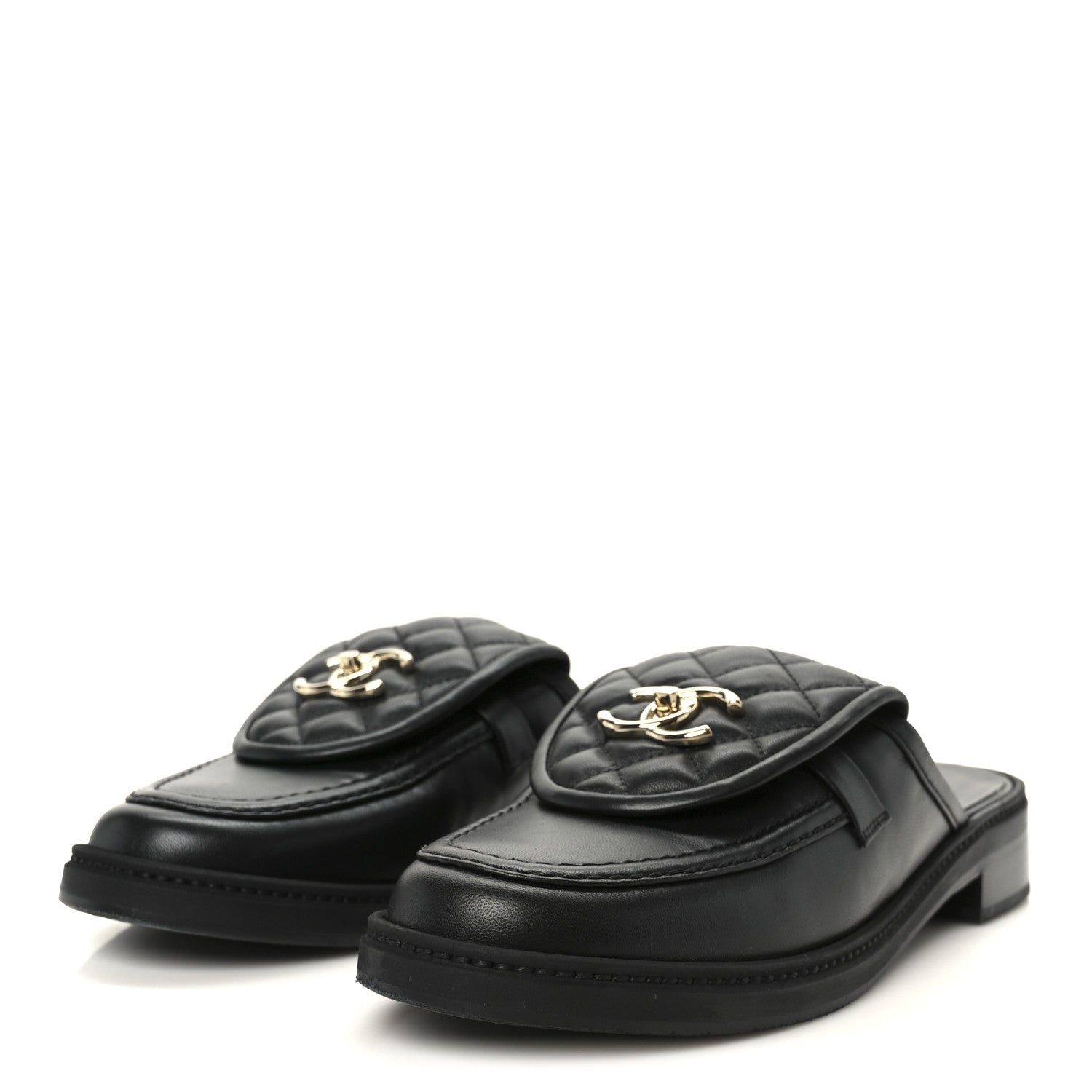 Lambskin Quilted CC Turnlock Mules 40 Black