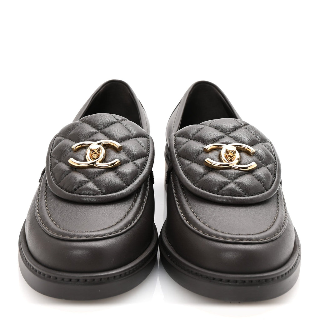 Lambskin Quilted CC Turnlock Loafers 38.5 Dark Brown
