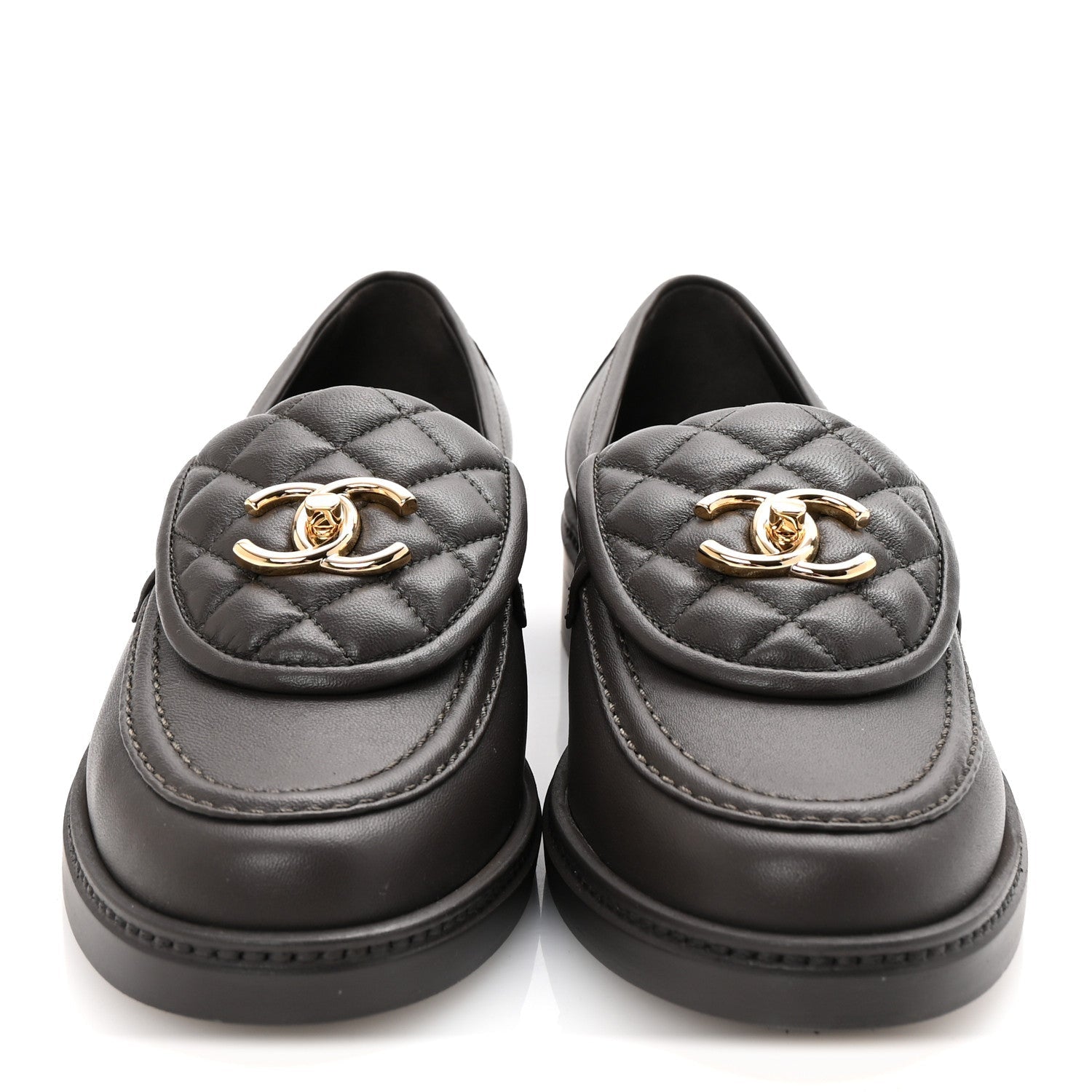 Lambskin Quilted CC Turnlock Loafers 38.5 Dark Brown