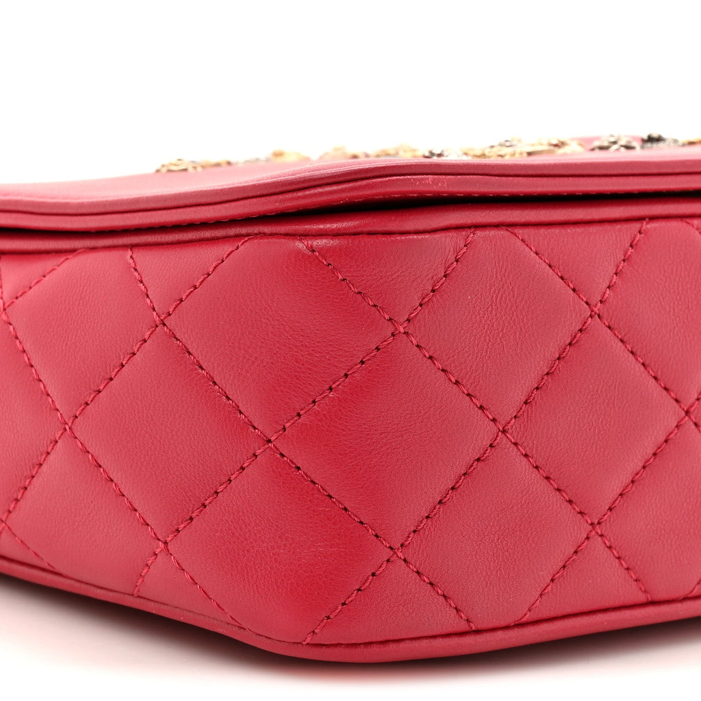 Chanel Lambskin Quilted Lucky Charms CC Crossbody Messenger Flap Red