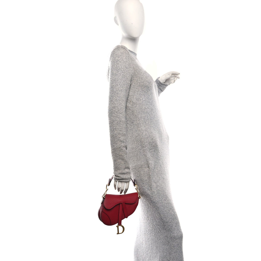 Christian Dior Grained Calfskin Mini Saddle Bag Red