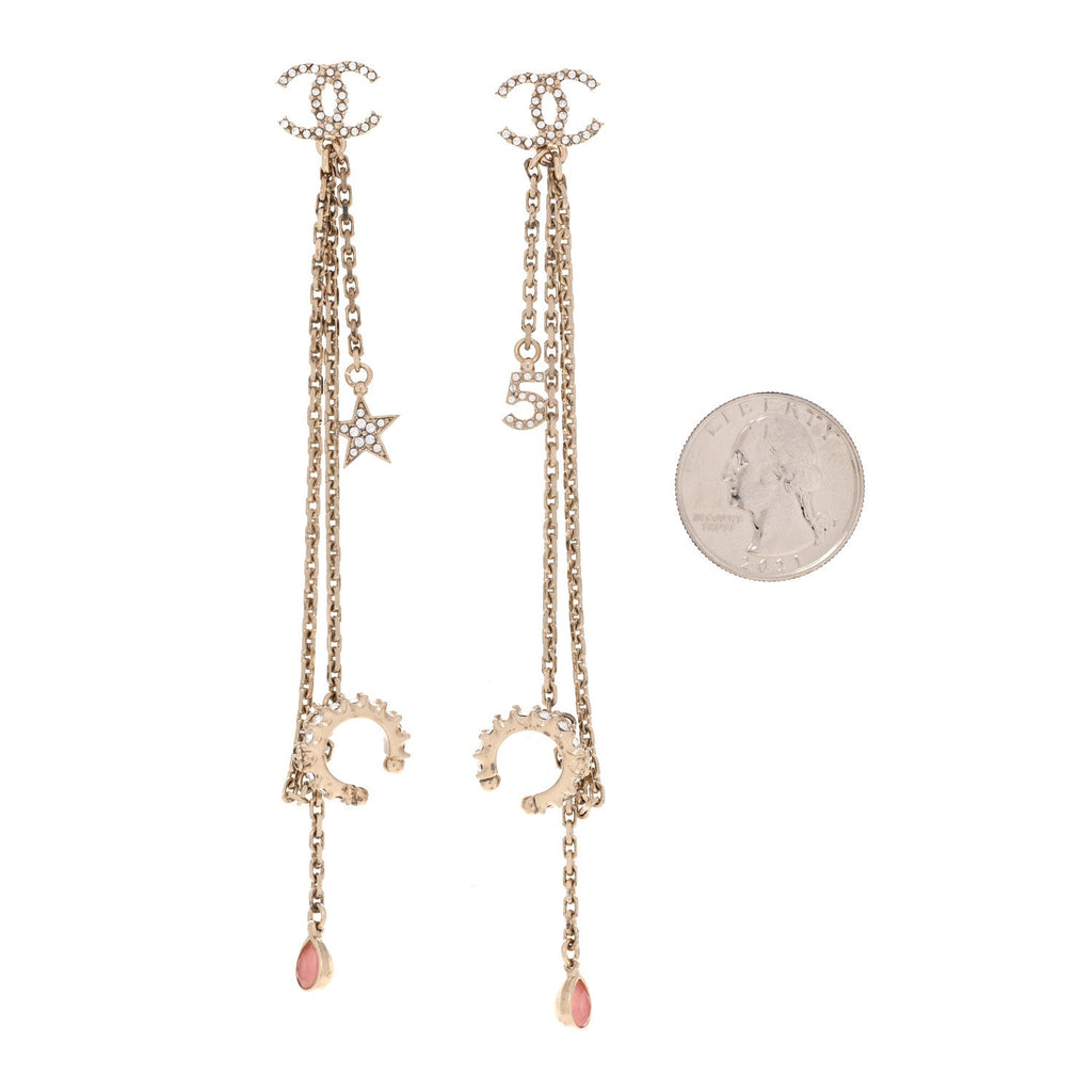 Crystal Star 5 Drop CC Earrings Gold
