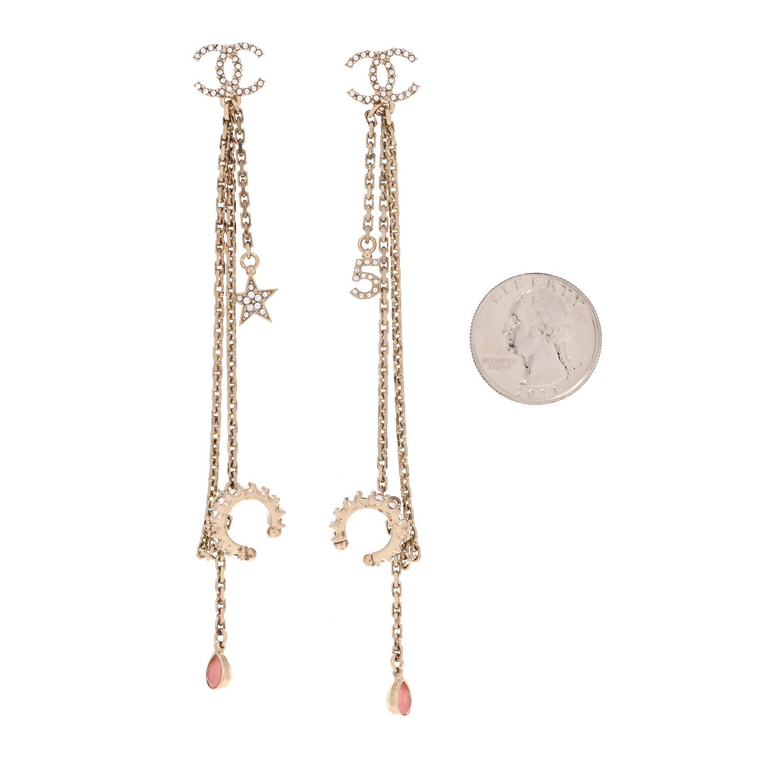Crystal Star 5 Drop CC Earrings Gold