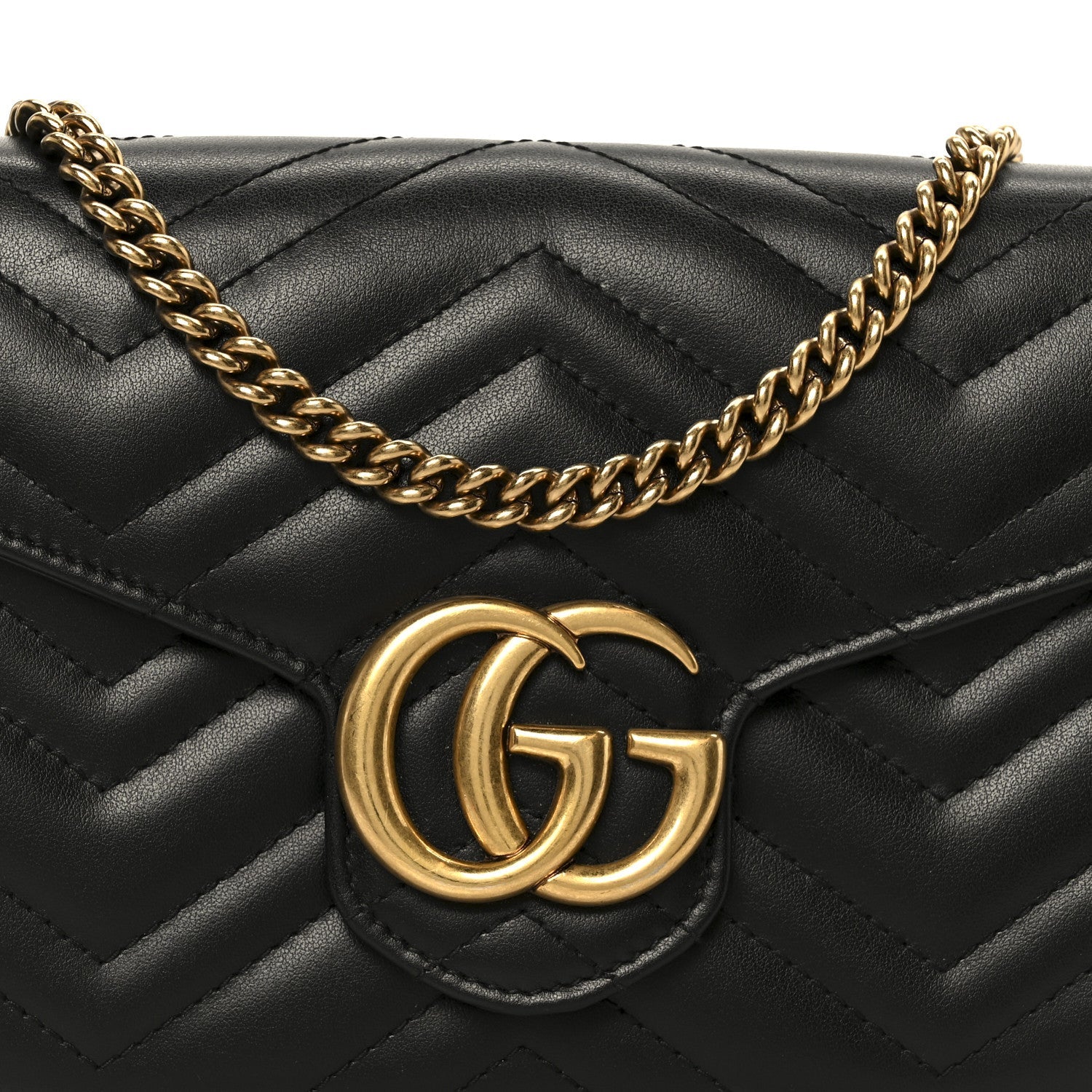 Gucci Calfskin Matelasse GG Marmont Chain Wallet Black