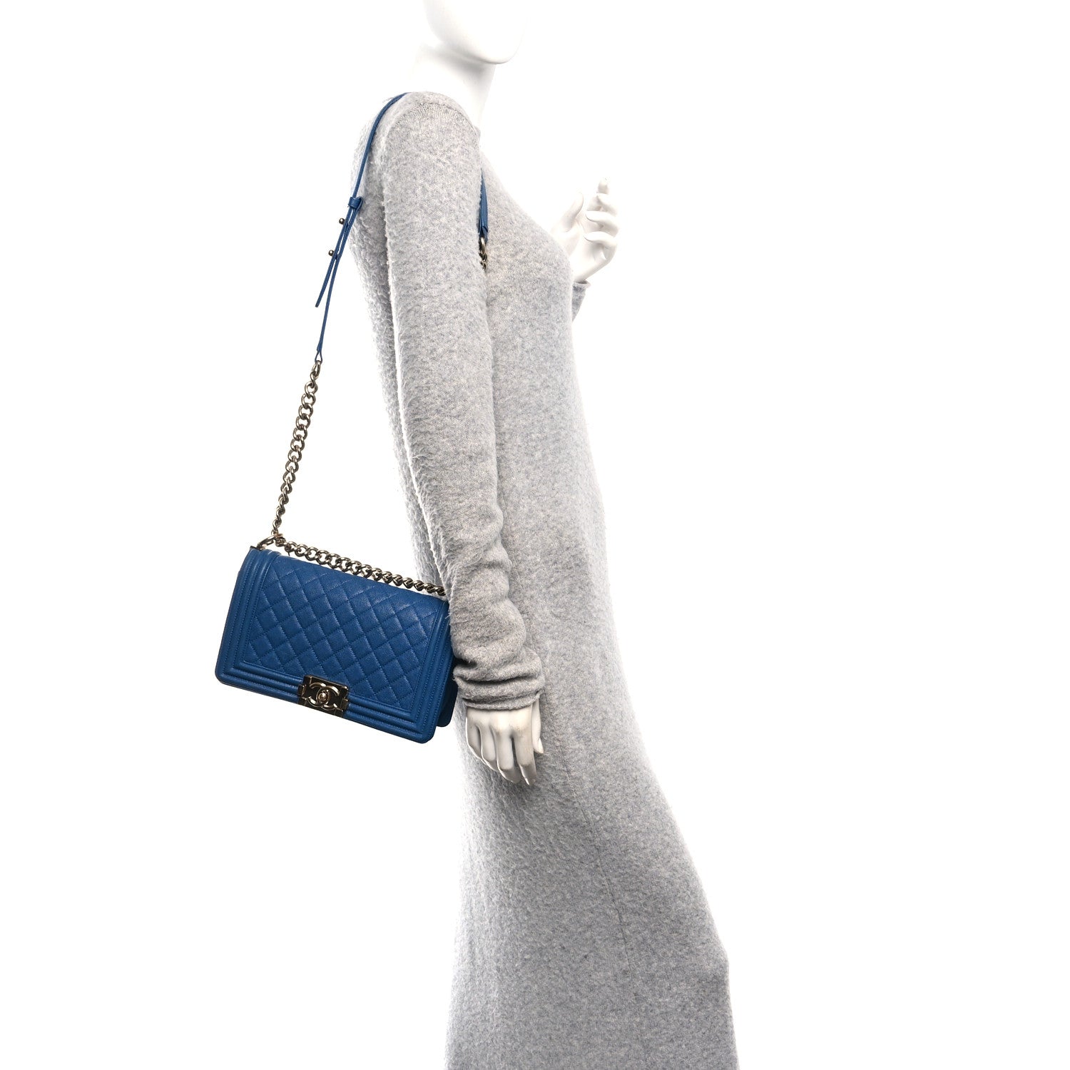 Chanel Iridescent Caviar Quilted Medium Boy Flap Dark Blue
