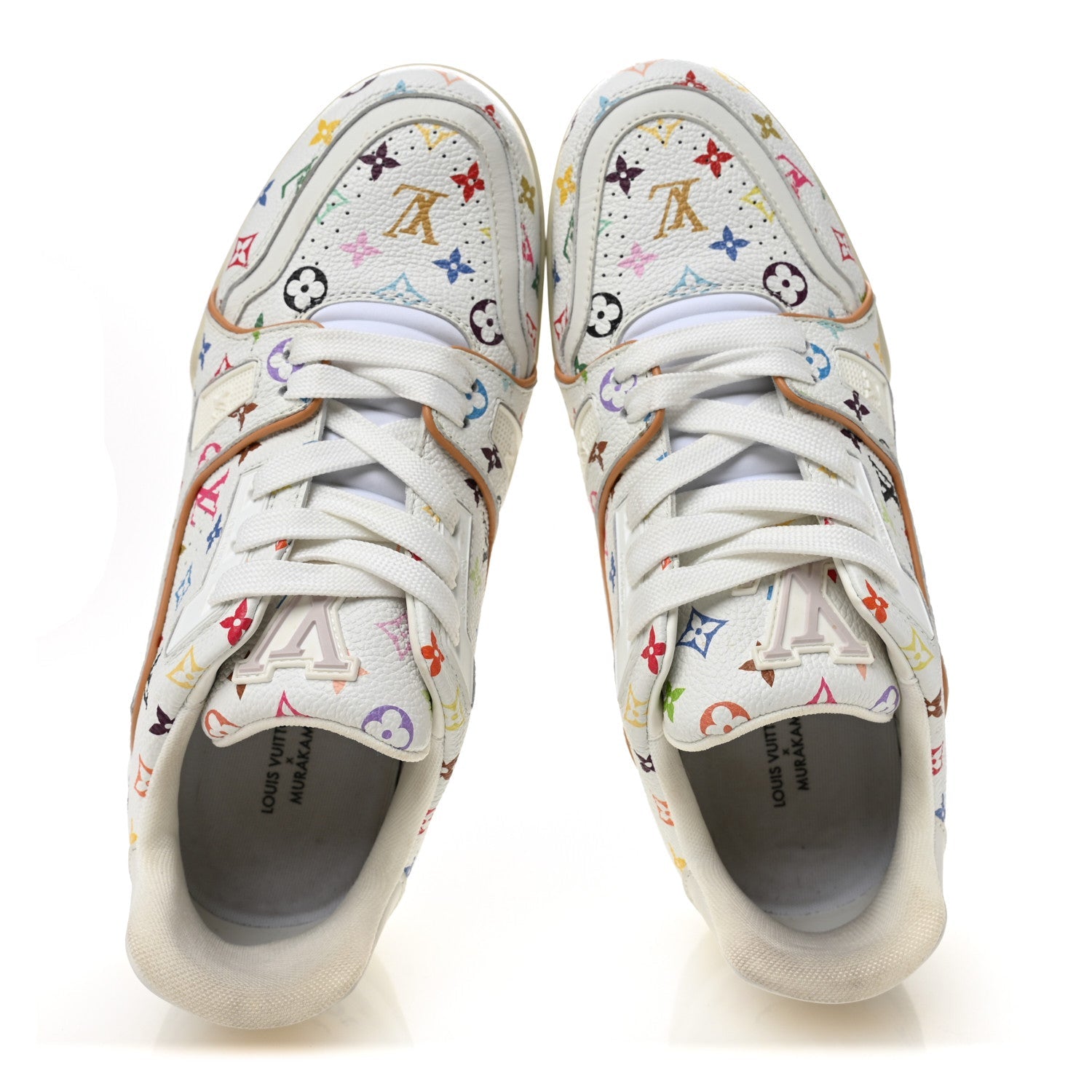 Louis Vuitton LV X TM Calfskin Monogram Multicolor Womens LV Trainer Sneakers 38 White