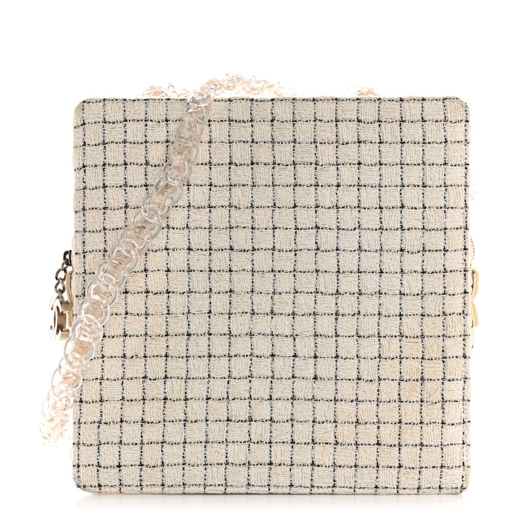 Chanel Tweed Resin Small Zipped Shopping Bag White Black