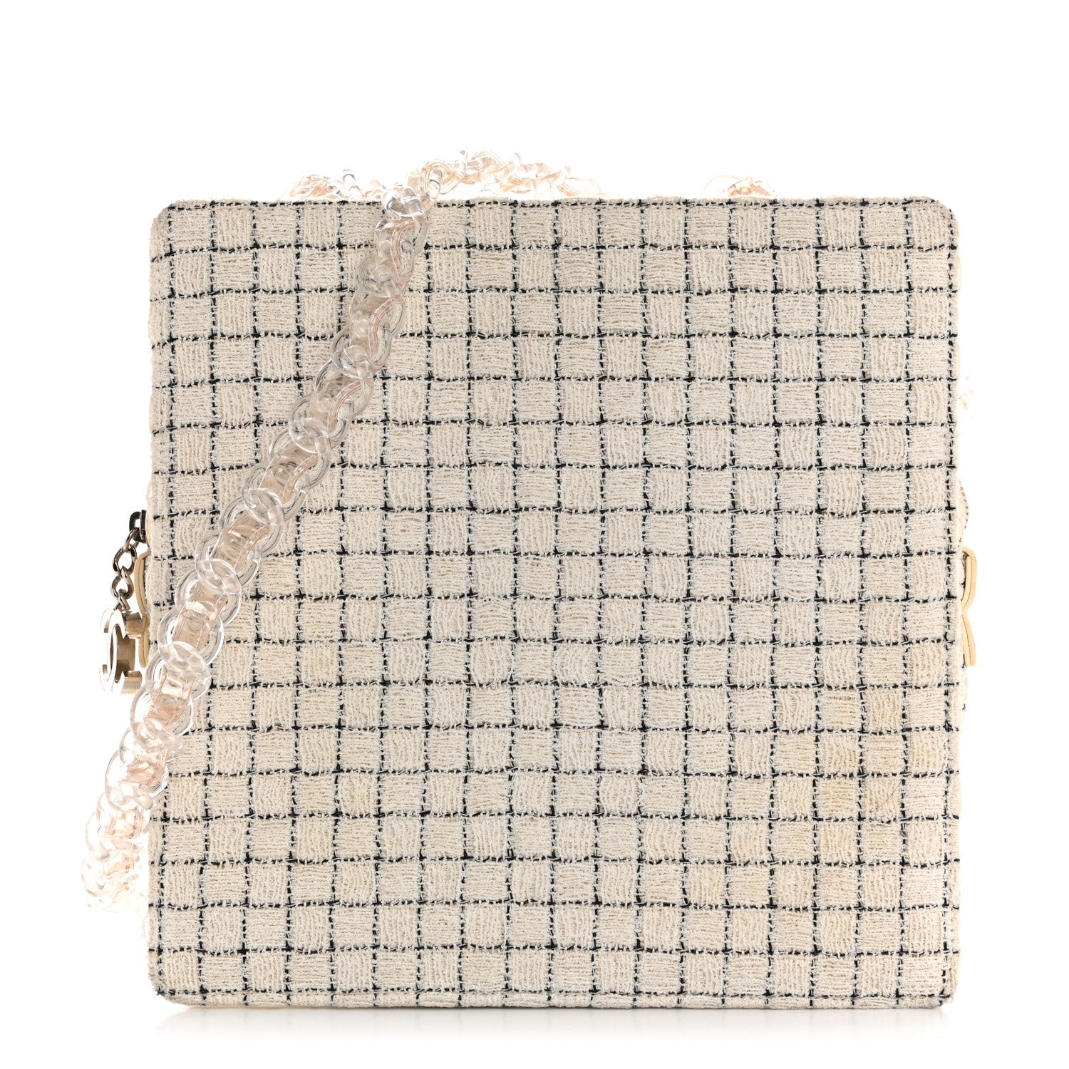 Chanel Tweed Resin Small Zipped Shopping Bag White Black