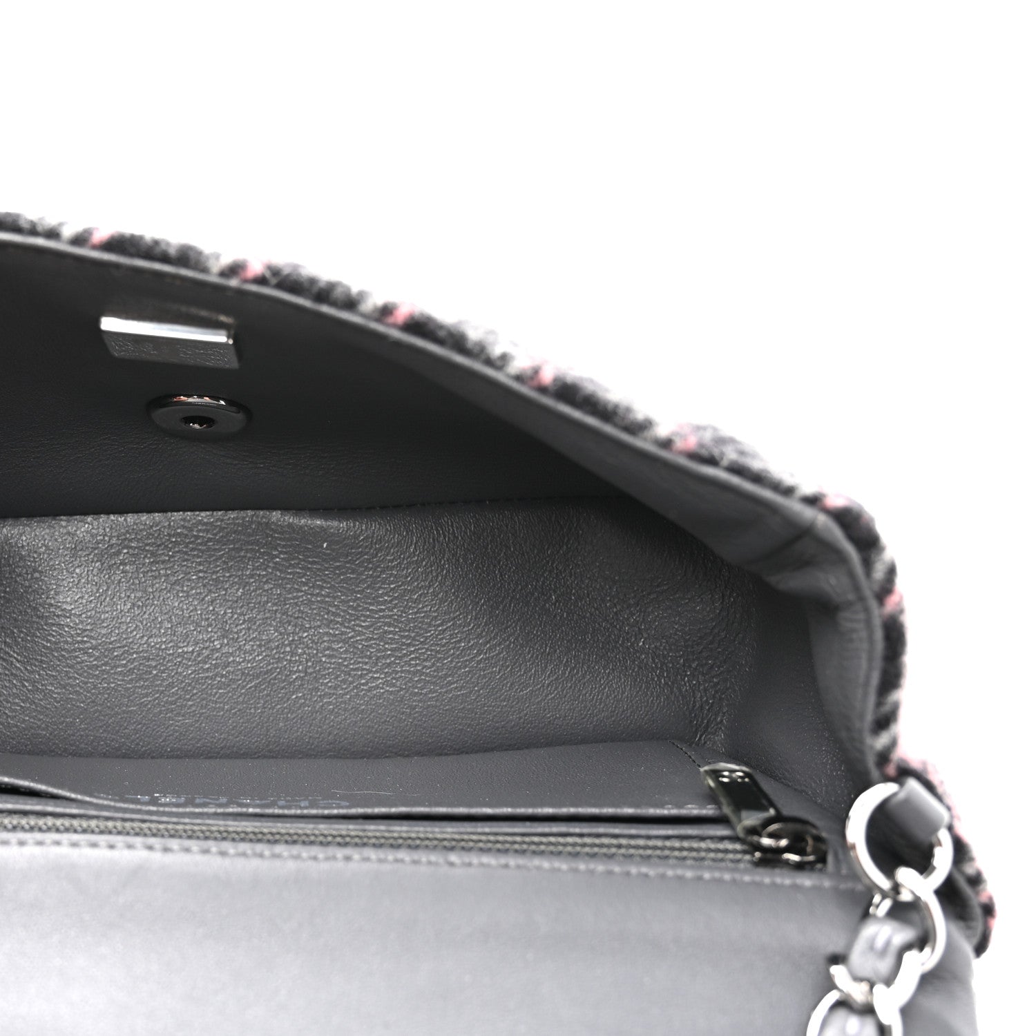 Chanel Wool Plaid Quilted Mini Rectangular Flap Pink Grey Multicolor