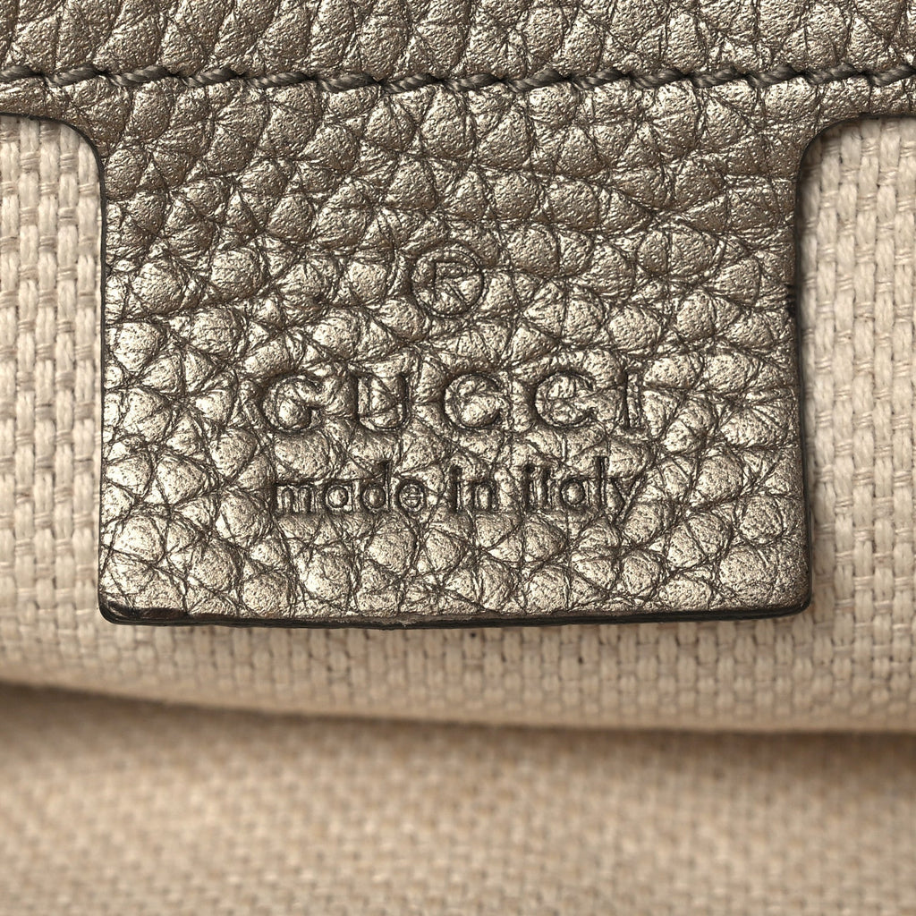 Gucci Metallic Pebbled Calfskin Medium Soho Flap Crossbody Golden Beige