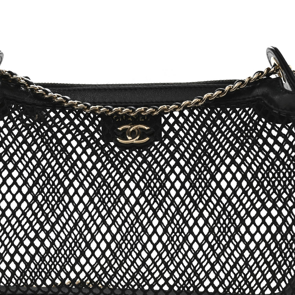 Chanel Mesh Shiny Lambskin Clutch With Chain Black