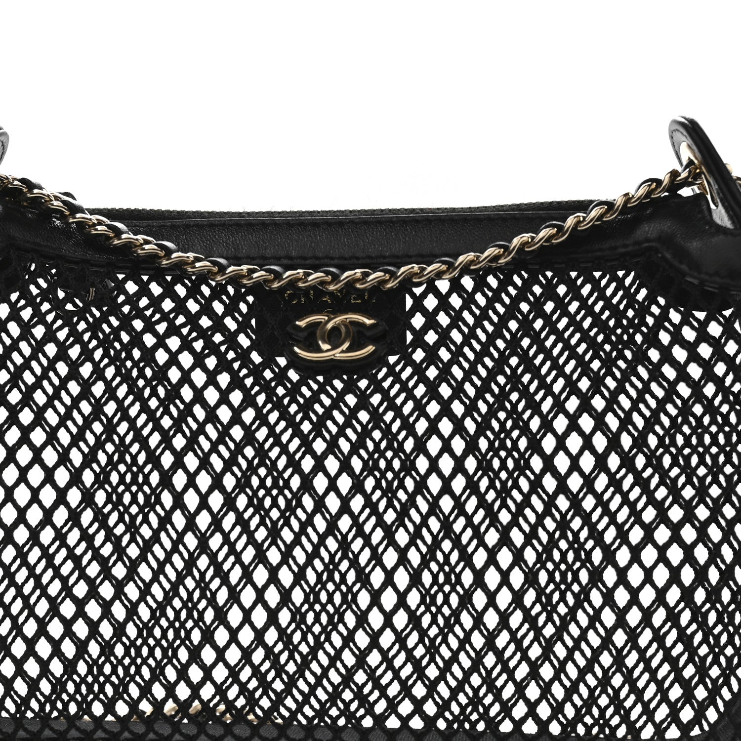 Chanel Mesh Shiny Lambskin Clutch With Chain Black