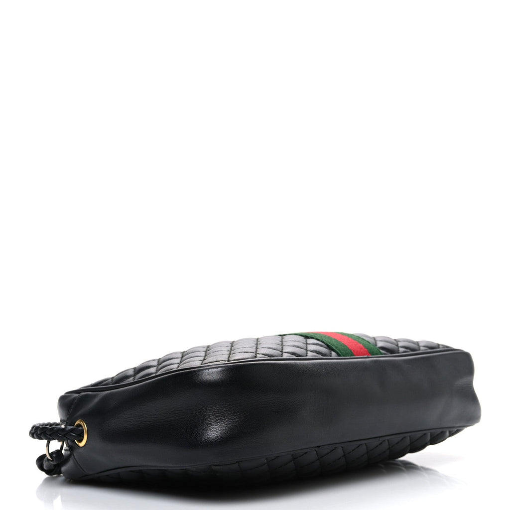 Gucci Calfskin Web Trapuntata Small GG Shoulder Bag Black