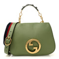 Gucci Roxy Calfskin Web Medium Blondie Top Handle Shoulder Flap Bag Salamander Green