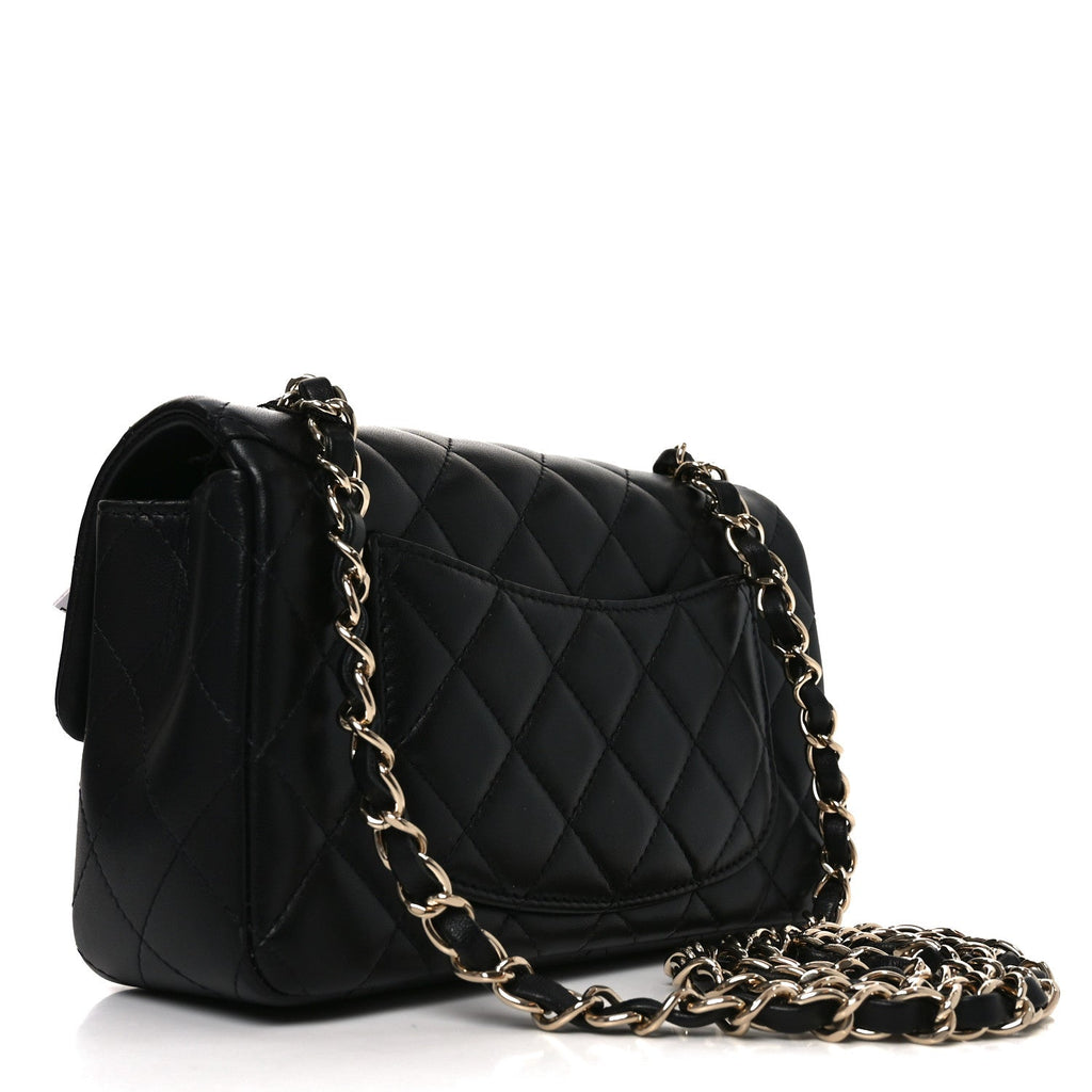 Chanel Lambskin Quilted Mini Rectangular Flap Black
