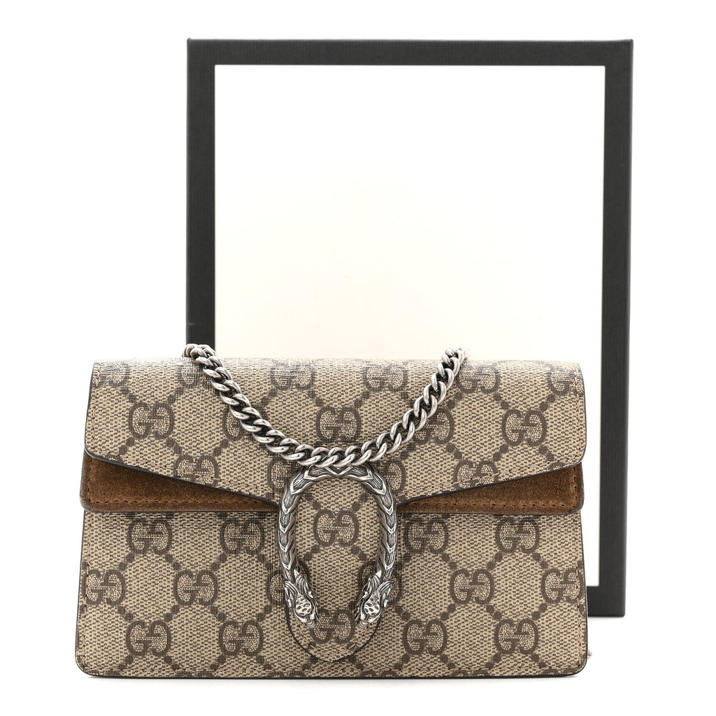 Gucci GG Supreme Monogram Super Mini Dionysus Shoulder Bag Taupe