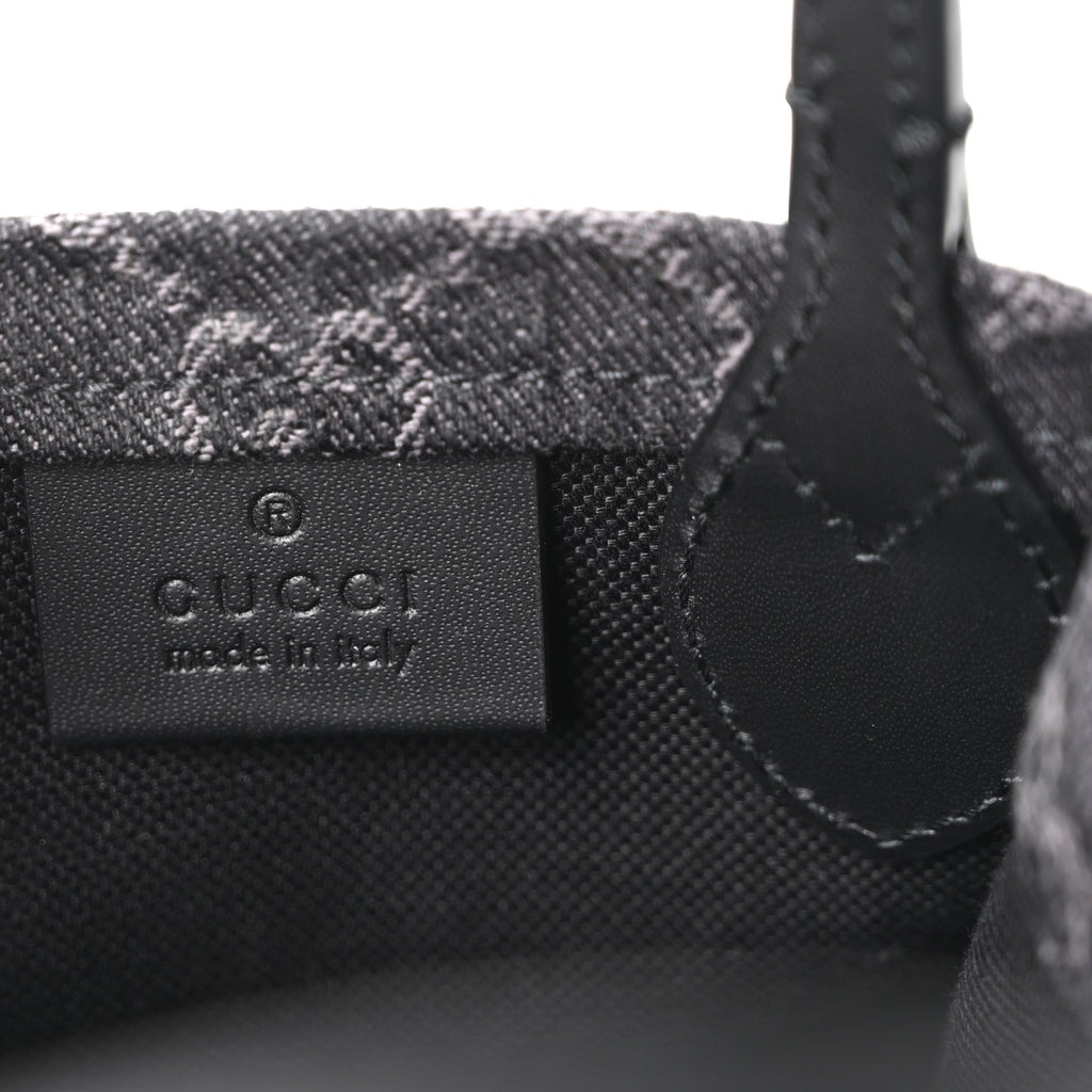 Gucci Denim GG Monogram Dollar Calfskin Mini Ophidia Tote Black Grey