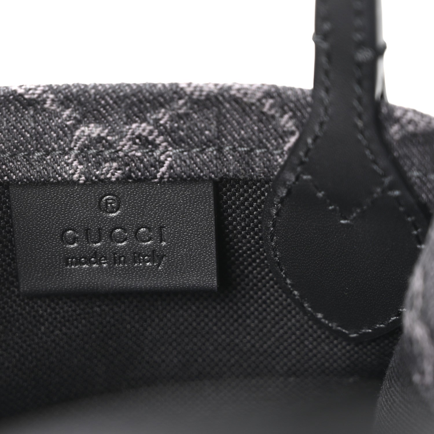 Gucci Denim GG Monogram Dollar Calfskin Mini Ophidia Tote Black Grey
