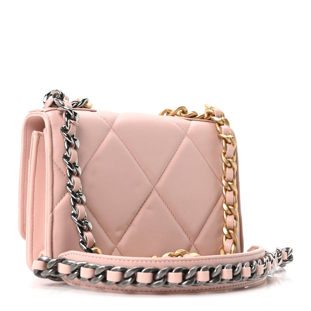 Chanel Lambskin Quilted Chanel 19 Wallet On Chain WOC Light Pink