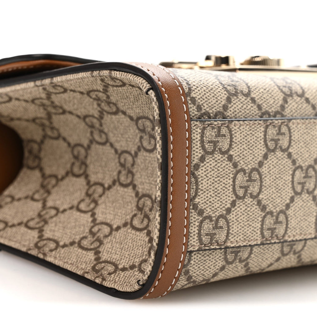 Gucci GG Supreme Monogram Small Padlock Top Handle Shoulder Bag Beige Ebony Dark Brown
