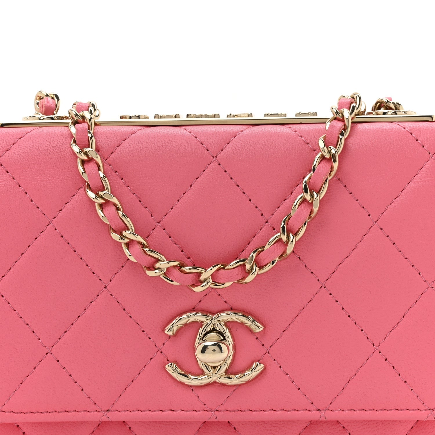 Chanel Lambskin Quilted Mini Trendy CC Wallet On Chain WOC Pink