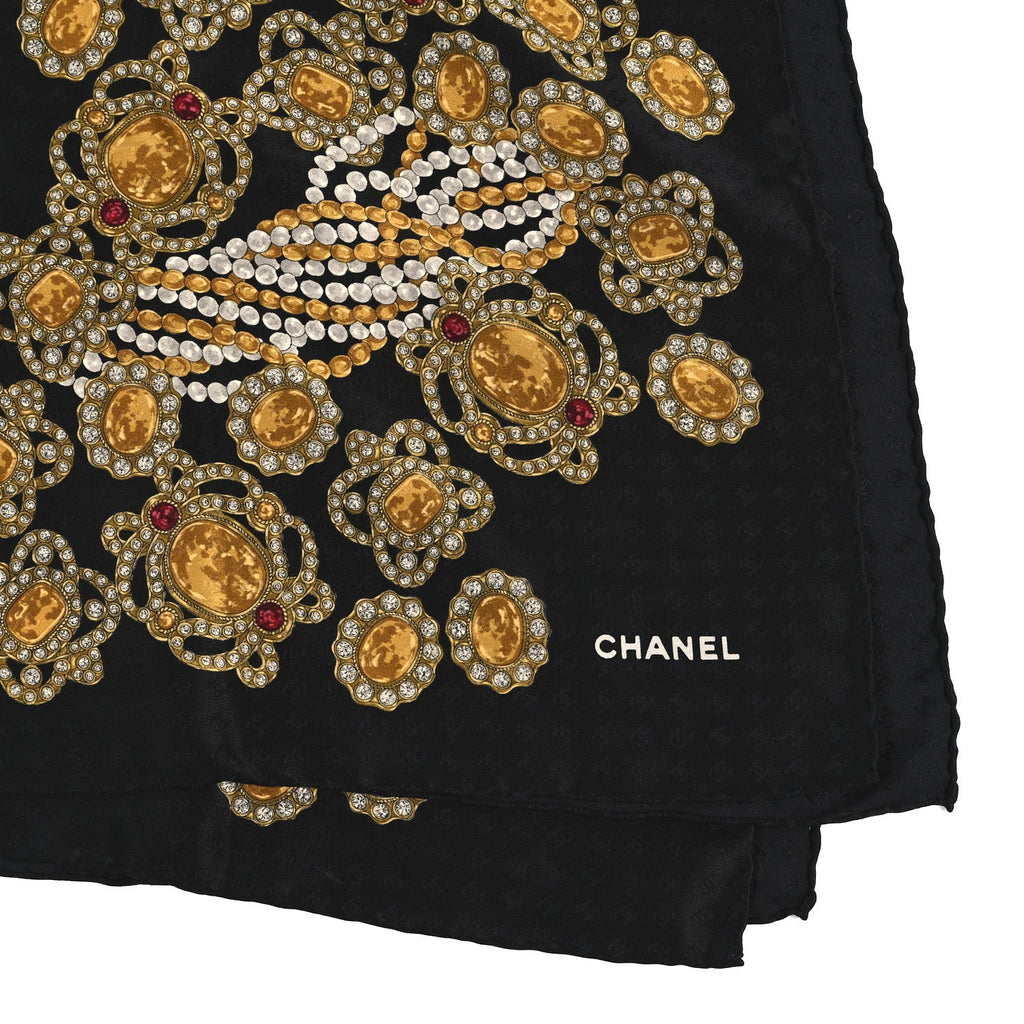 Chanel Silk CC Gripoix Pearls Square Scarf Black