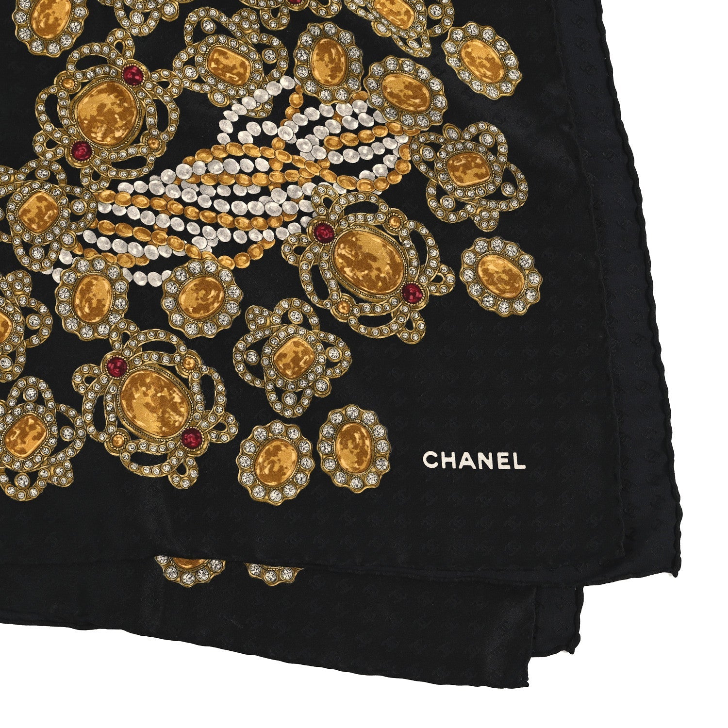 Chanel Silk CC Gripoix Pearls Square Scarf Black