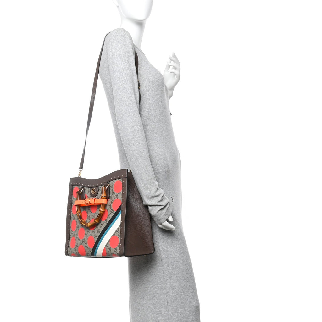 Gucci GG Supreme Monogram Equestrian Medium Diana Tote Bag Beige Multicolor New Acero