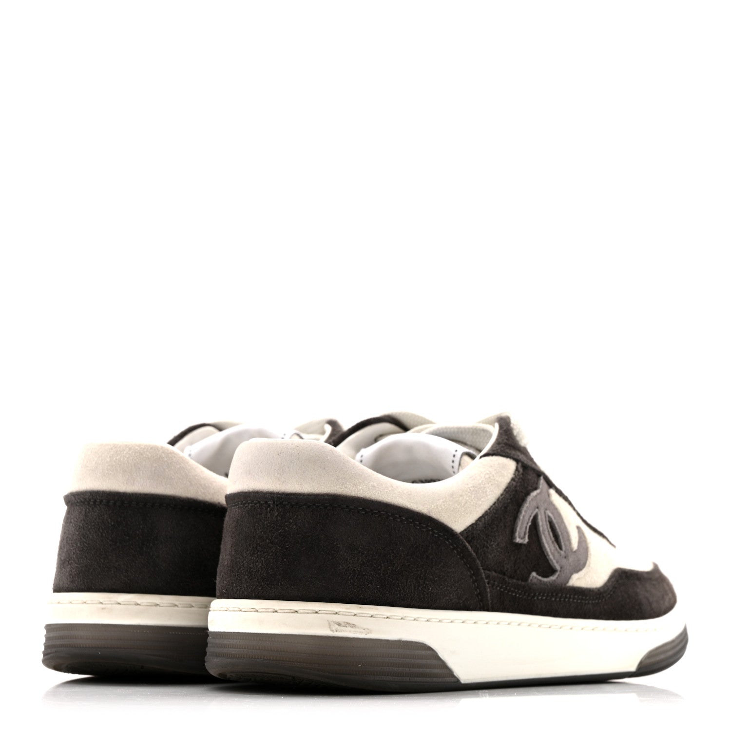 Chanel Suede Kidskin Womens CC Sneakers 36 Black White