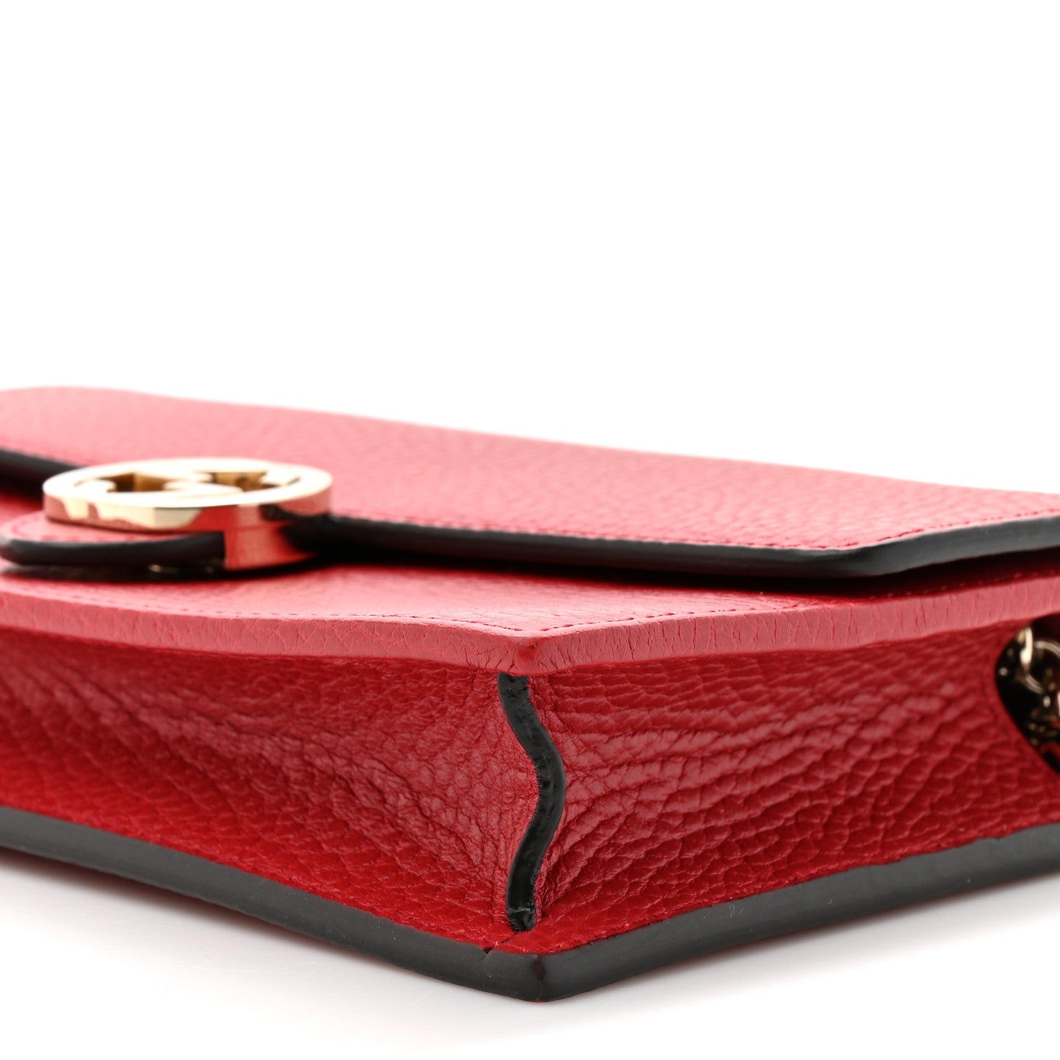 Gucci Dollar Calfskin Interlocking G Chain Wallet Red