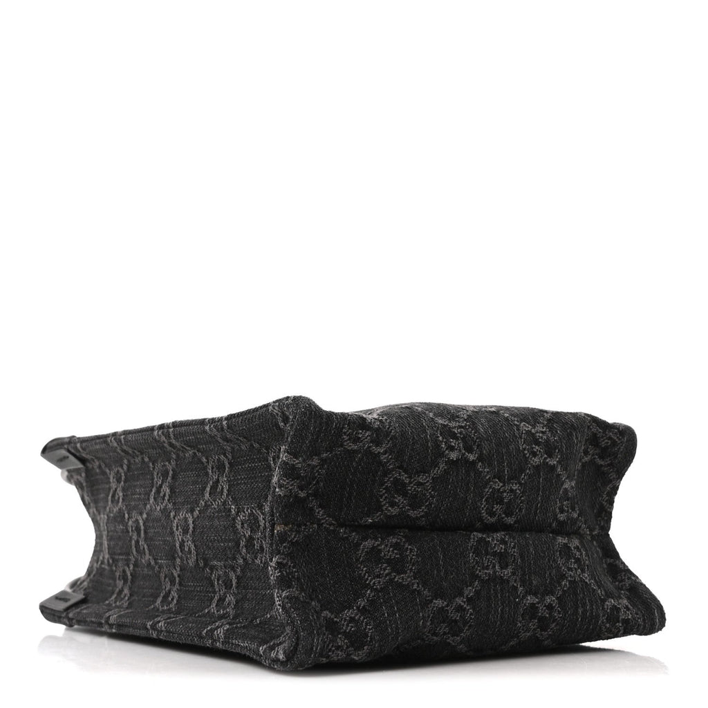 Gucci Denim GG Monogram Calfskin Mini Ophidia Tote Bag Black
