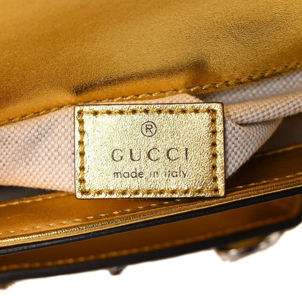 Gucci Metallic Demetra Mini Horsebit 1955 Asymmetric Shoulder Bag Gold
