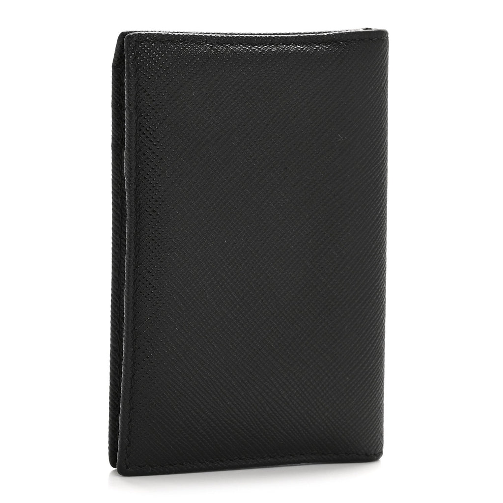 Prada Saffiano Triangle Card Holder Black