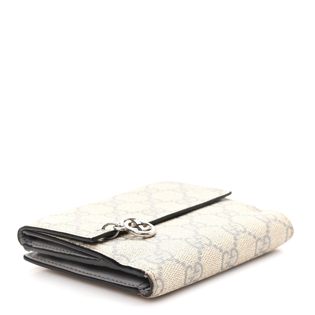 Gucci GG Supreme Monogram GG Pierce French Flap Wallet Ecru Grigio