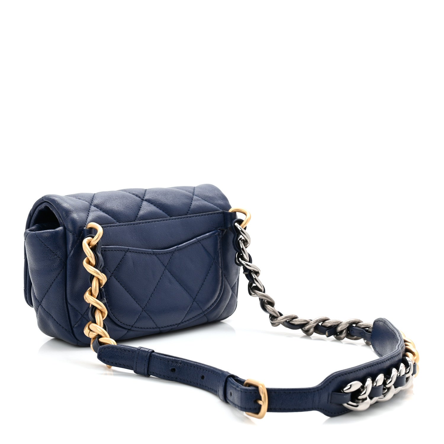 Chanel Goatskin Quilted Chanel 19 Waist Bag Dark Blue