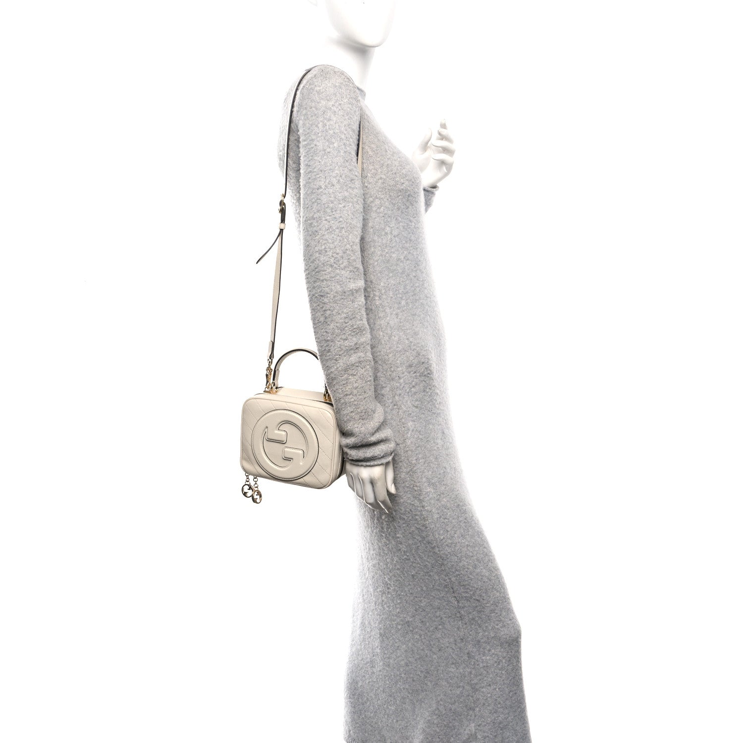 Gucci Sakai Be Green Calfskin Diagonal Stitched Blondie Top Handle Bag Mystic White
