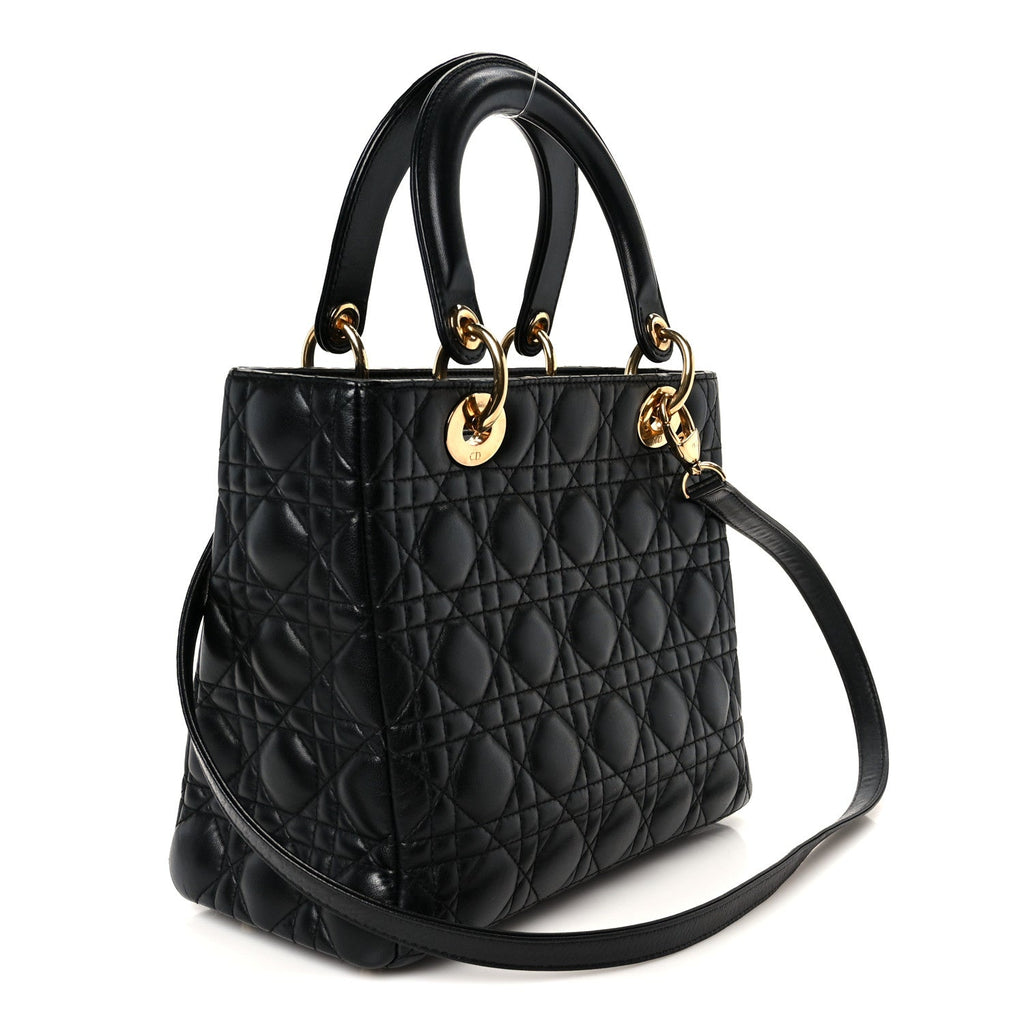 Christian Dior Lambskin Cannage Medium Lady Dior Black