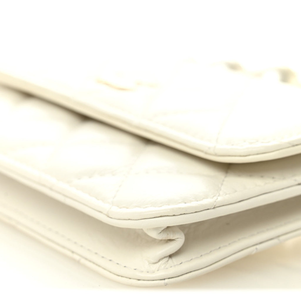 Chanel Calfskin Quilted Mini Maxi Pearls Wallet On Chain WOC White