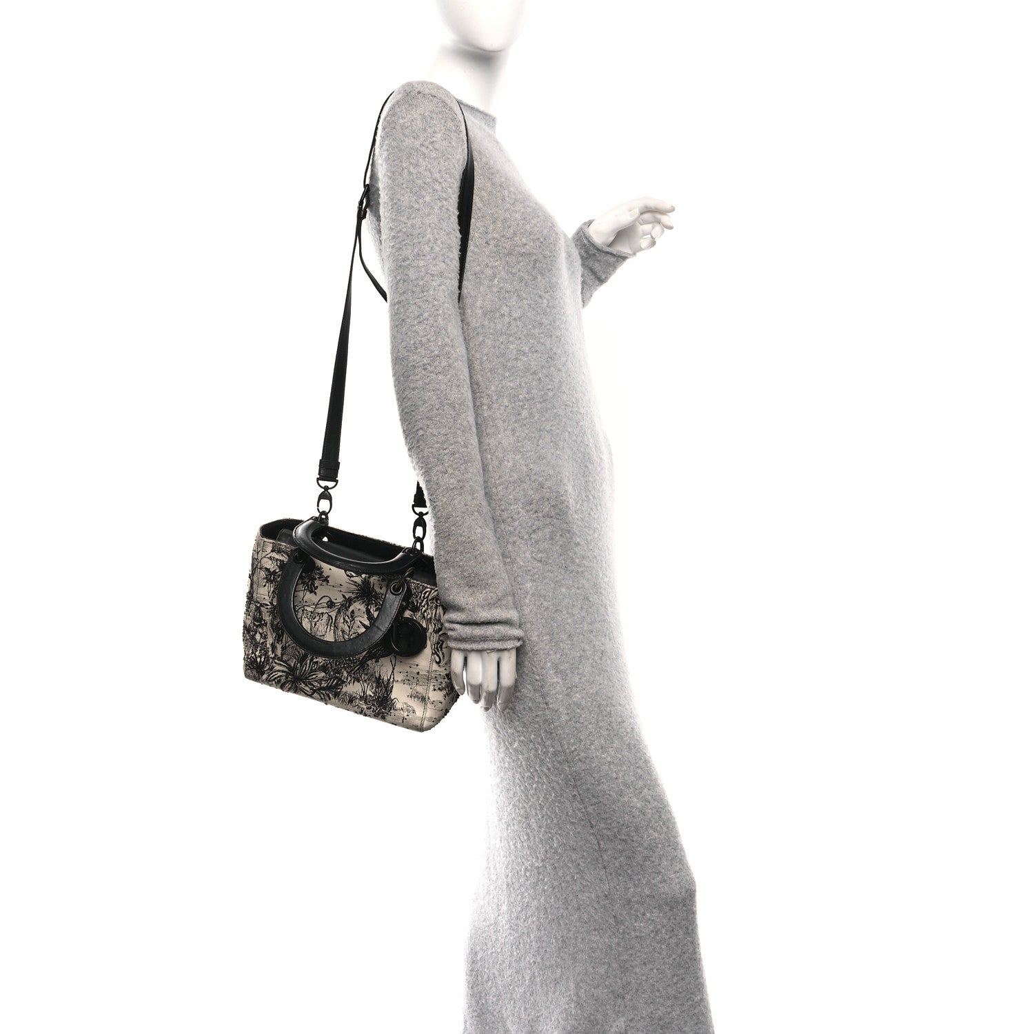 Christian Dior Calfskin Toile de Jouy Carnivora Medium Lady Dior White Black