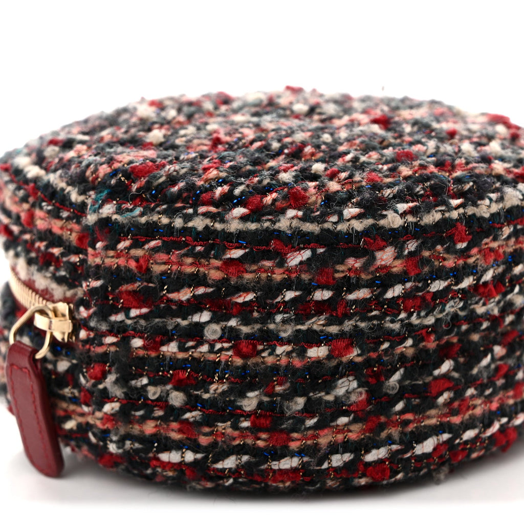 Chanel Tweed Quilted Round Clutch With Chain Red