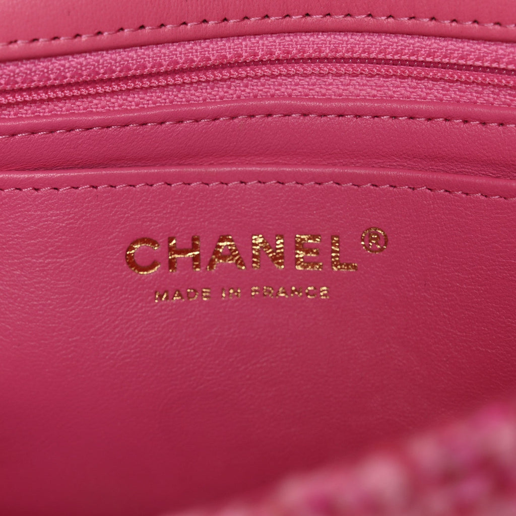Chanel Wool Tweed Quilted Mini Rectangular Flap Dark Pink Fuchsia
