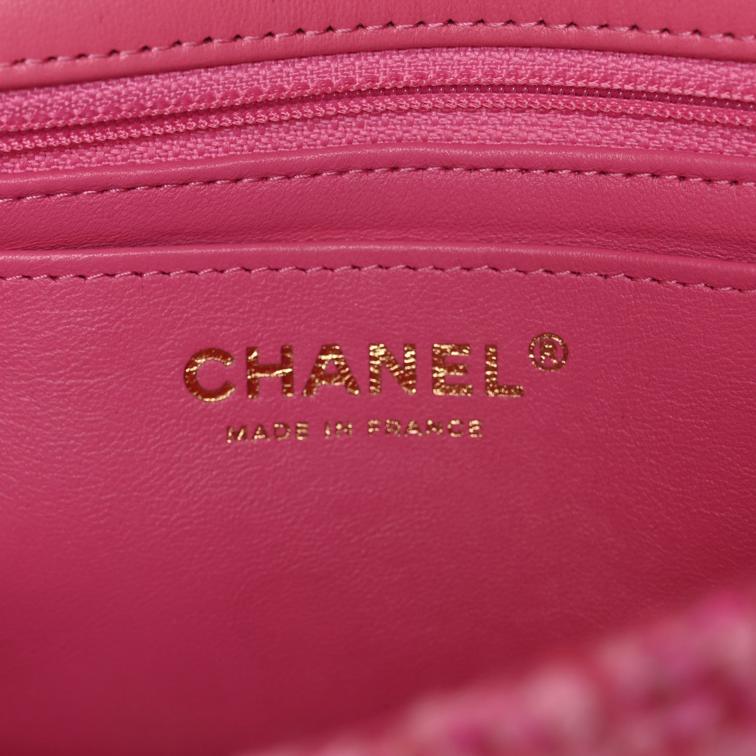 Chanel Wool Tweed Quilted Mini Rectangular Flap Dark Pink Fuchsia