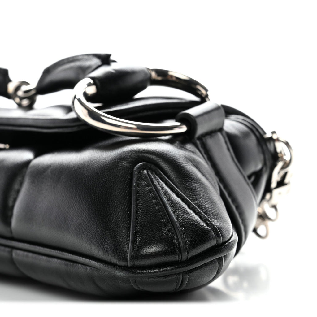 Gucci Nappa Vertical Matelasse Small Maxi Horsebit Chain Shoulder Bag Black